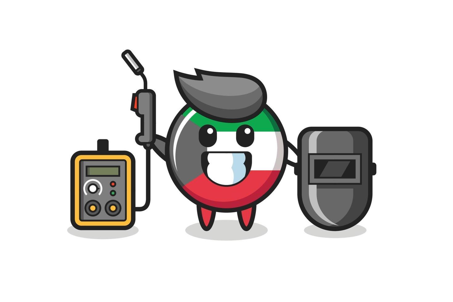 mascota de carácter de la insignia de la bandera de Kuwait como soldador vector