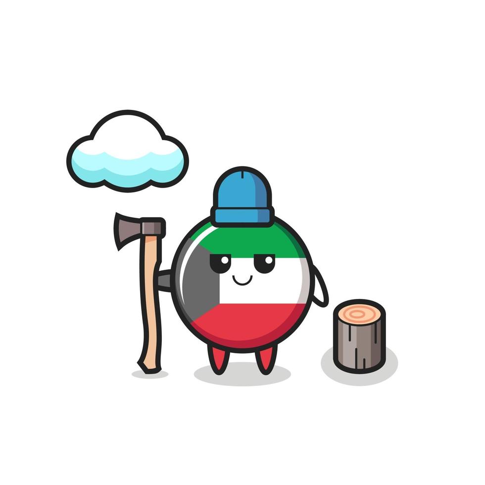 Character cartoon of kuwait flag badge as a woodcutter vector