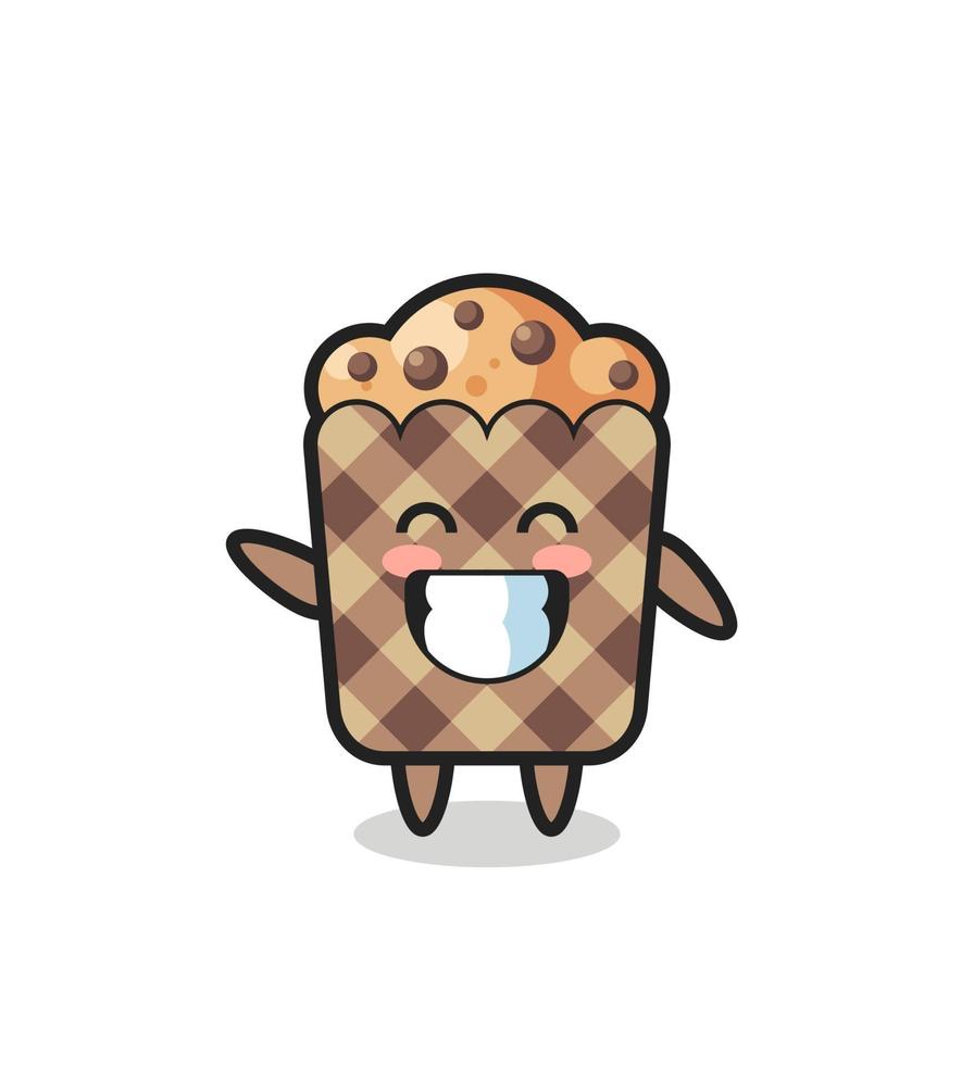 muffin cartoon character doing wave hand gesture vector