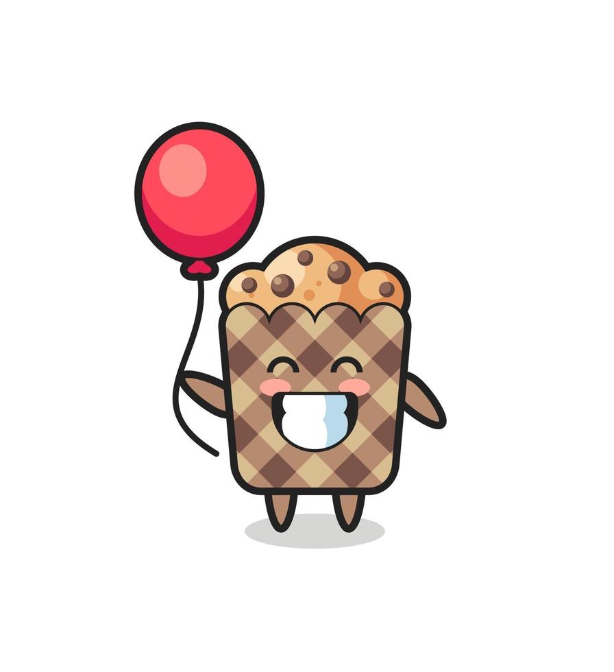 la ilustración de la mascota del muffin está jugando globo vector