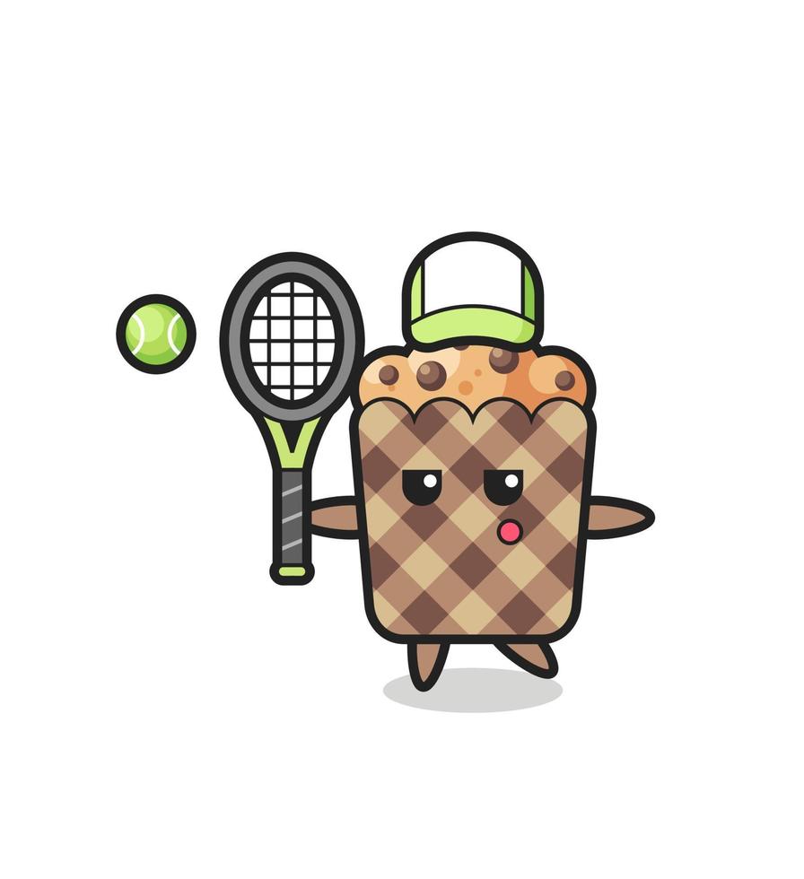 Cartoon character of muffin as a tennis player vector