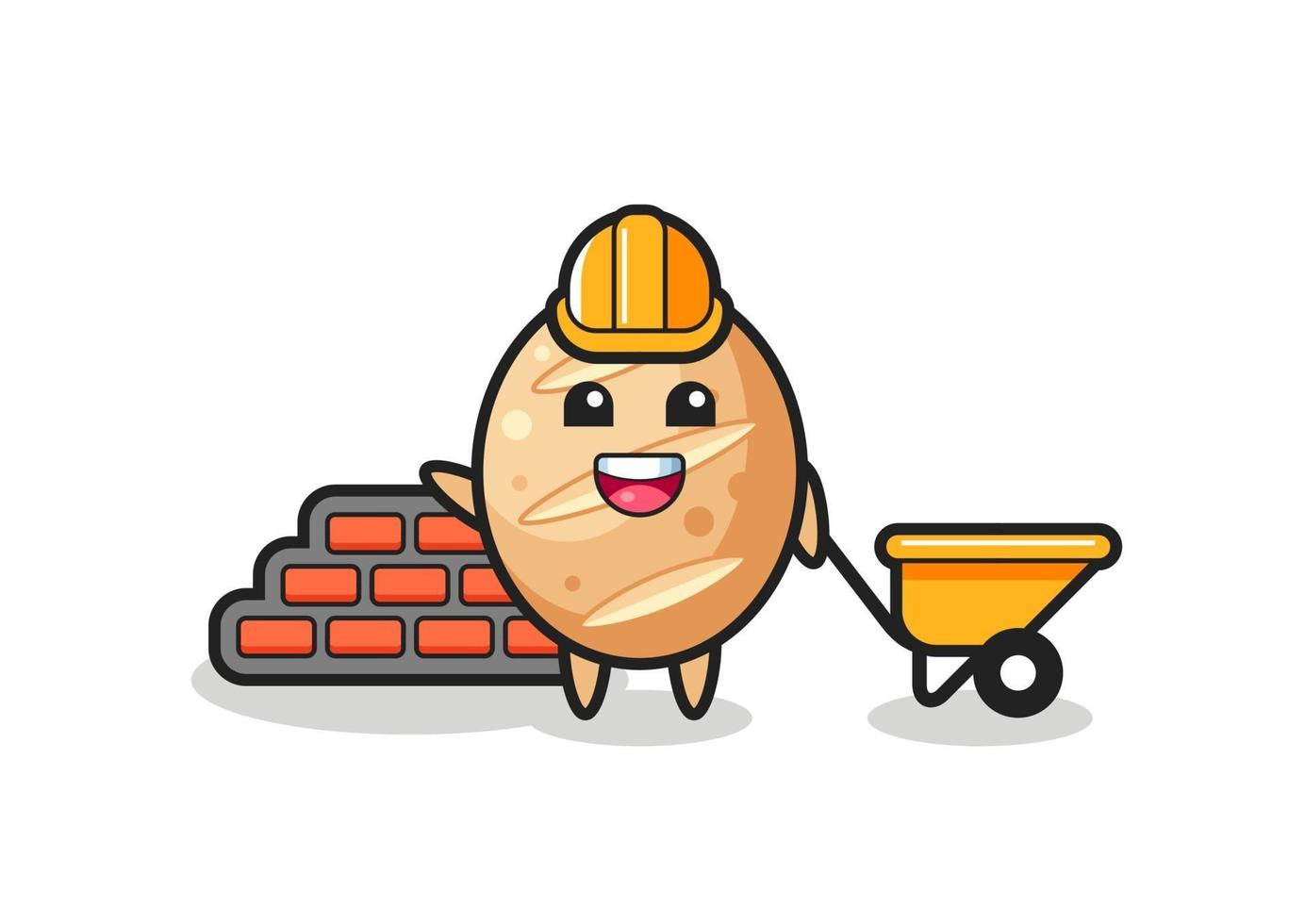 Cartoon character of french bread as a builder vector