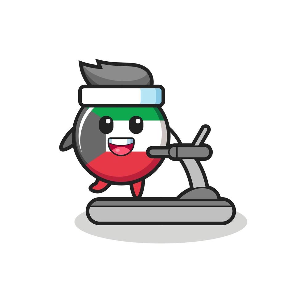 personaje de dibujos animados de la insignia de la bandera de kuwait caminando en la caminadora vector