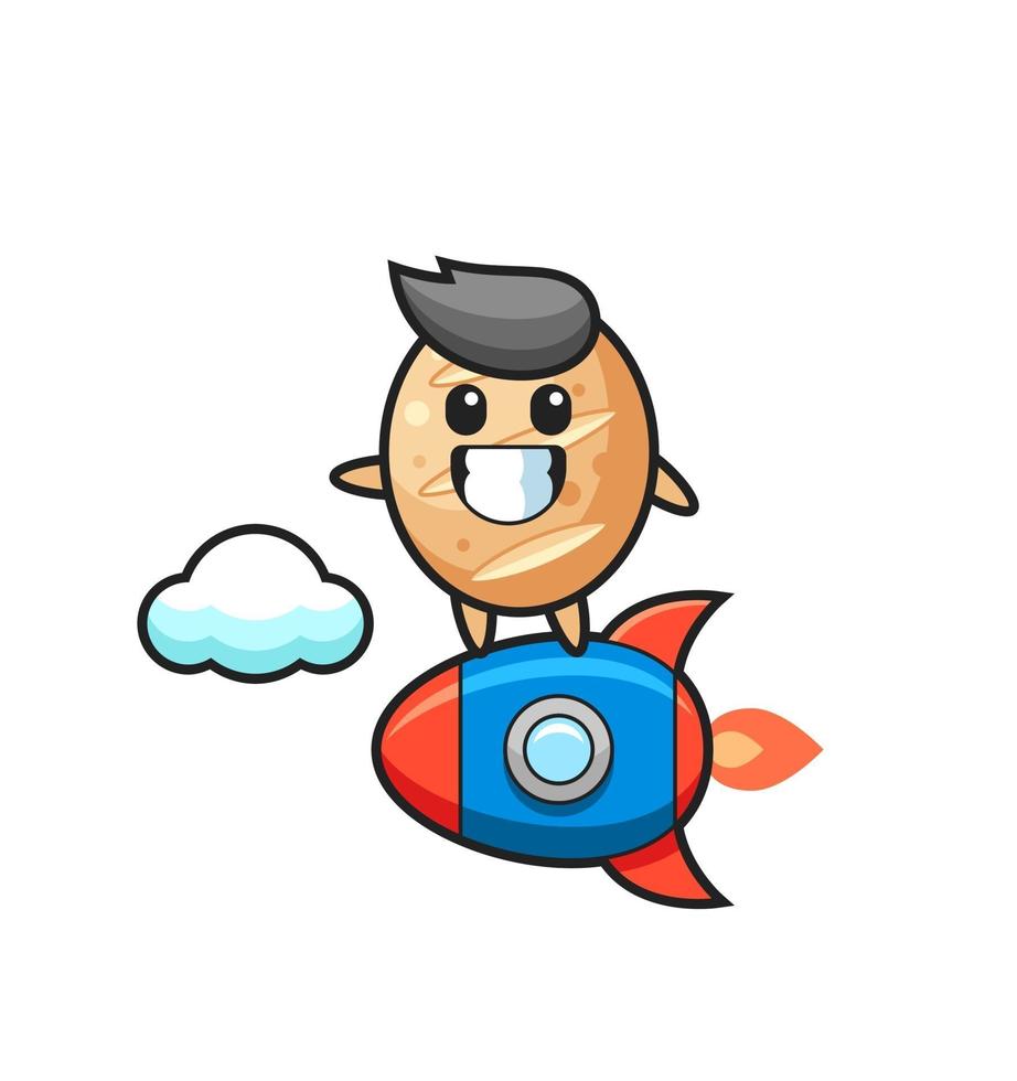 french bread mascot character riding a rocket vector