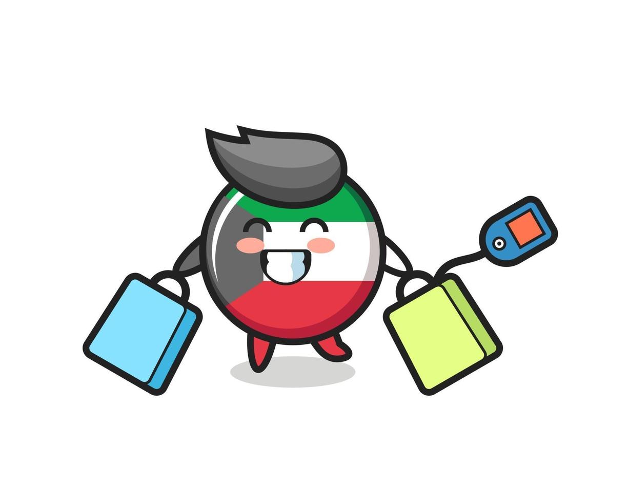 kuwait flag badge mascot cartoon holding a shopping bag vector