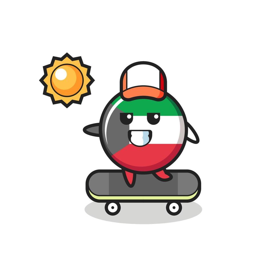 kuwait flag badge character illustration ride a skateboard vector