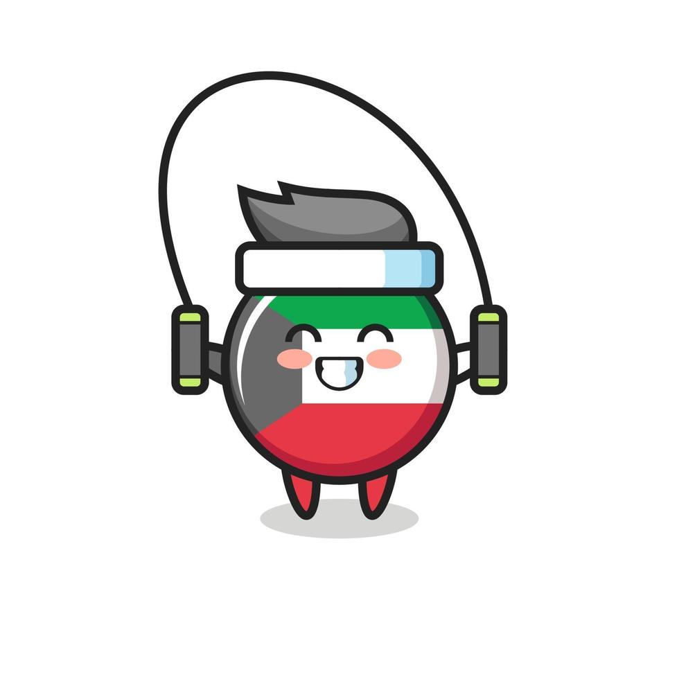 kuwait flag badge character cartoon with skipping rope vector