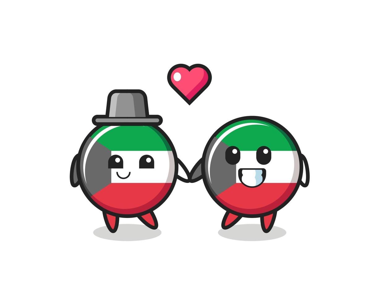 kuwait flag badge cartoon character couple with fall in love gesture vector