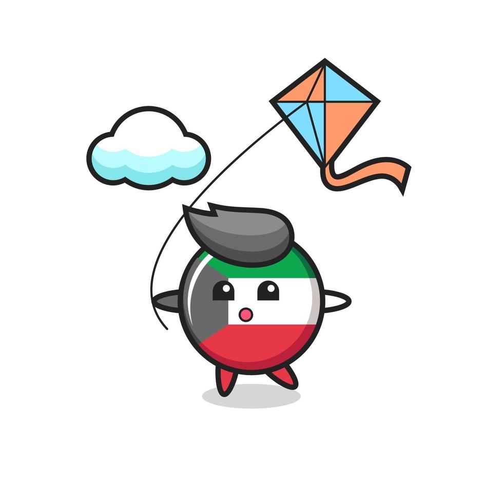 kuwait flag badge mascot illustration is playing kite vector