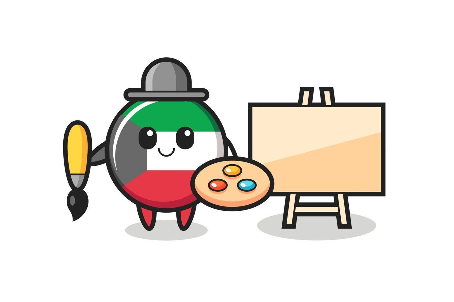 Illustration of kuwait flag badge mascot as a painter vector