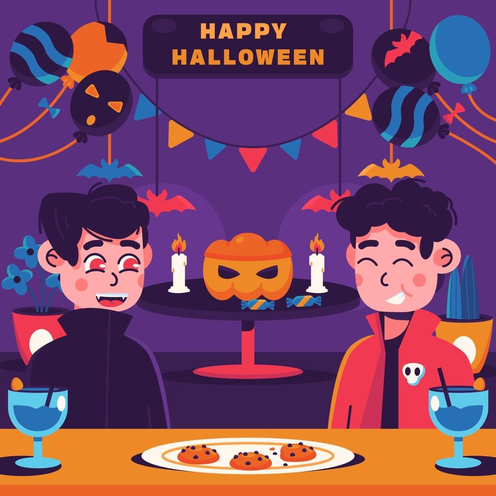 niños celebrando la fiesta de halloween vector