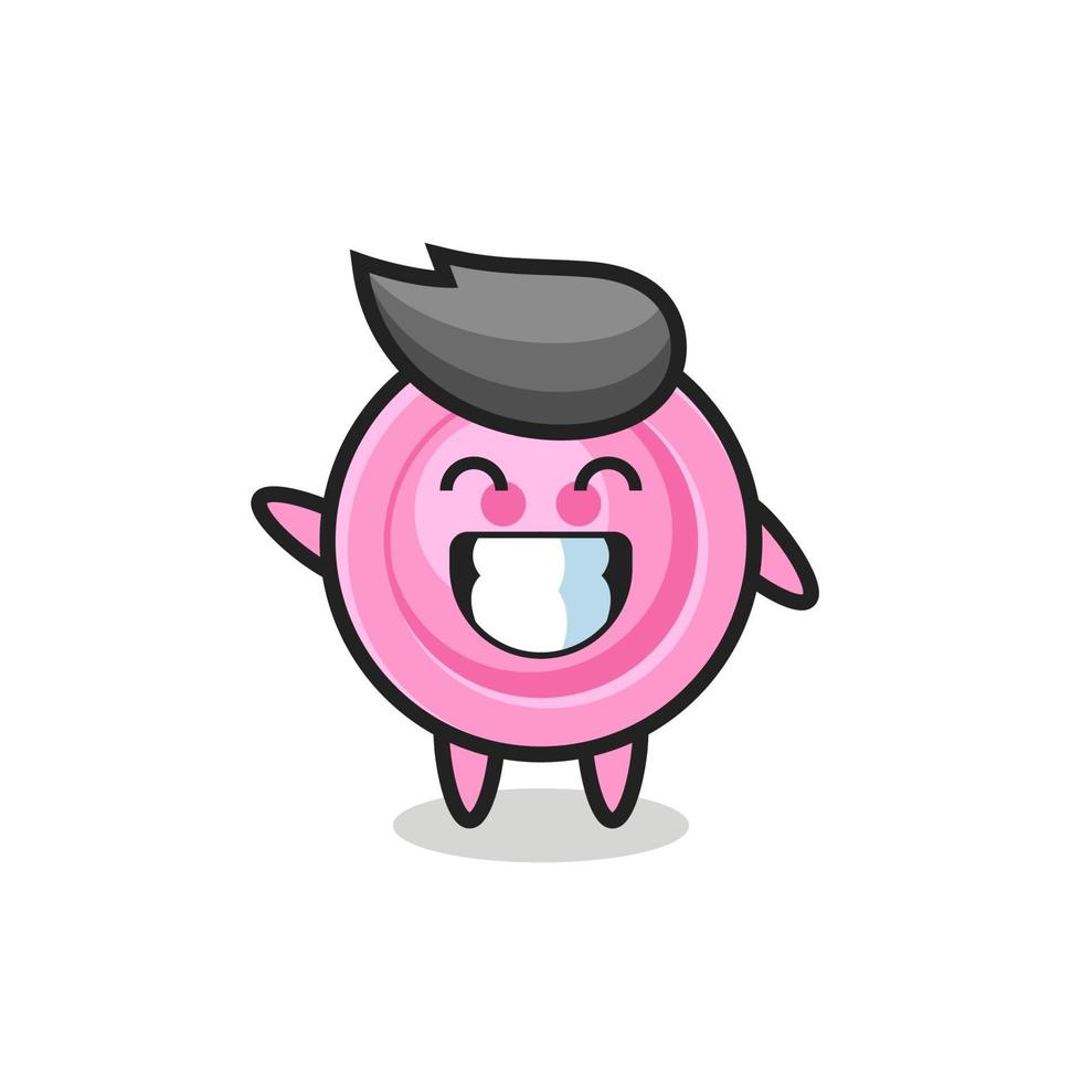 clothing button cartoon character doing wave hand gesture vector