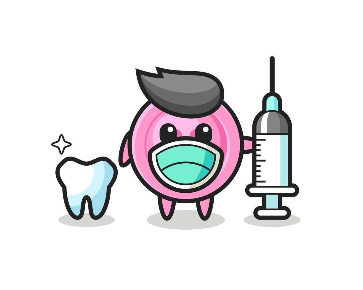 Personaje de mascota del botón de ropa como dentista. vector