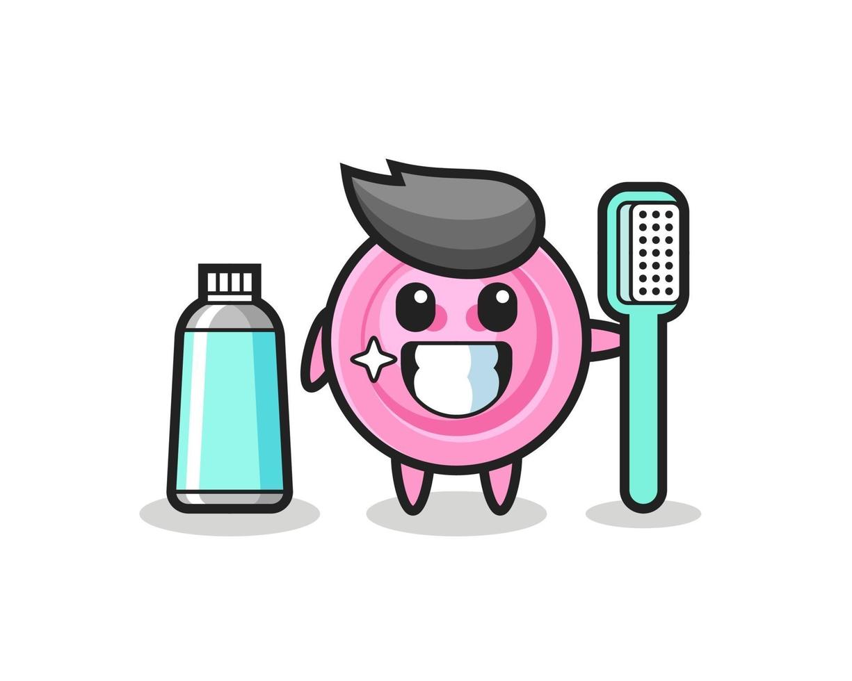 Mascot Illustration of clothing button with a toothbrush vector