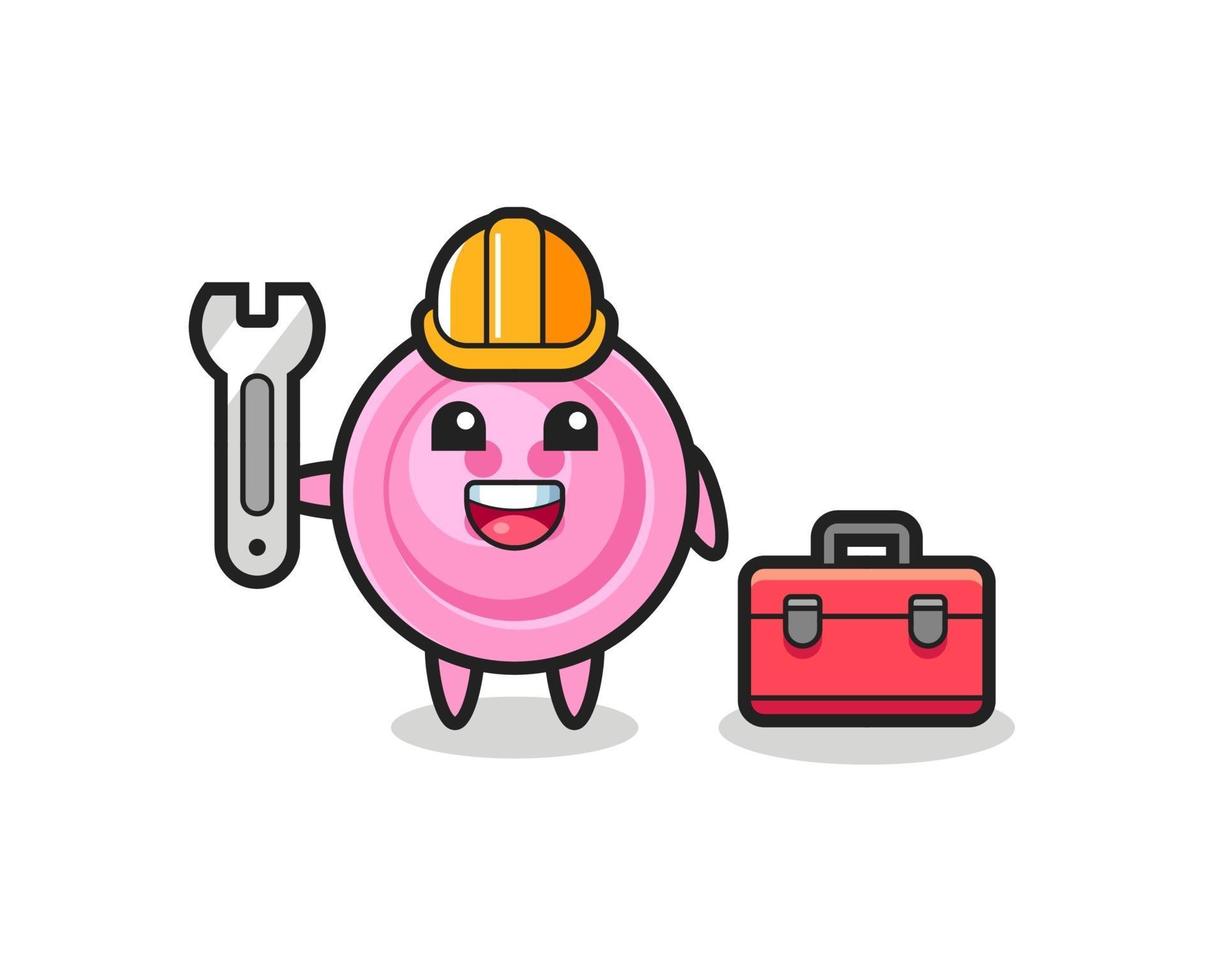 Mascot cartoon of clothing button as a mechanic vector