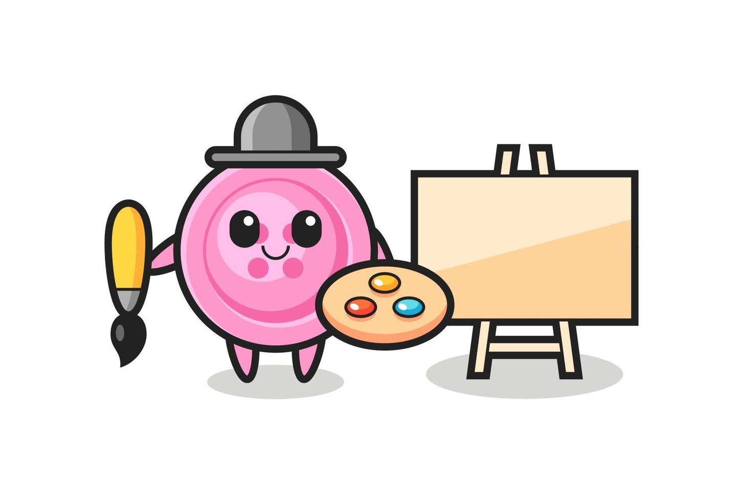 Illustration of clothing button mascot as a painter vector
