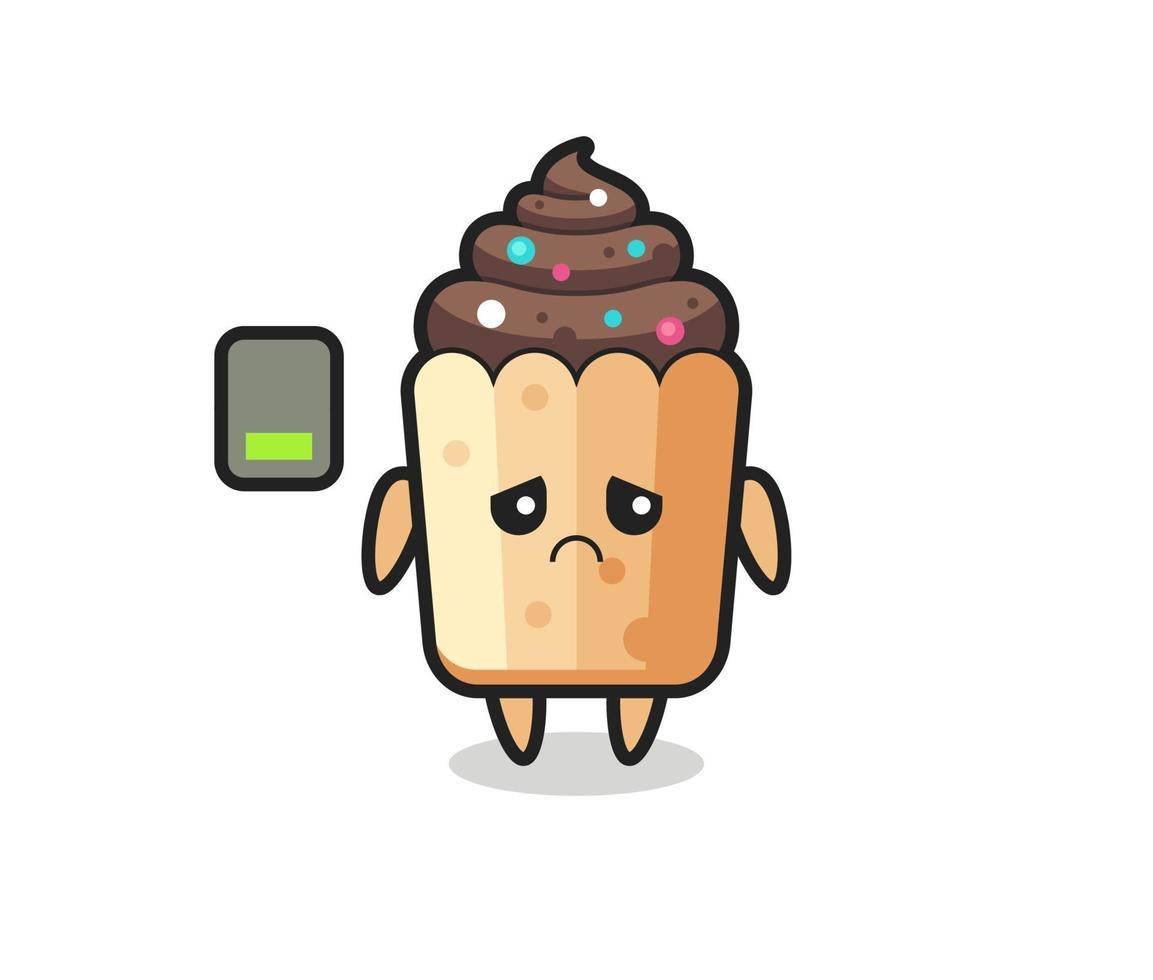 cupcake mascot character doing a tired gesture vector