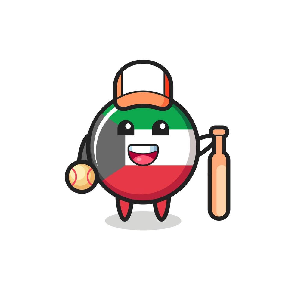 Cartoon character of kuwait flag badge as a baseball player vector