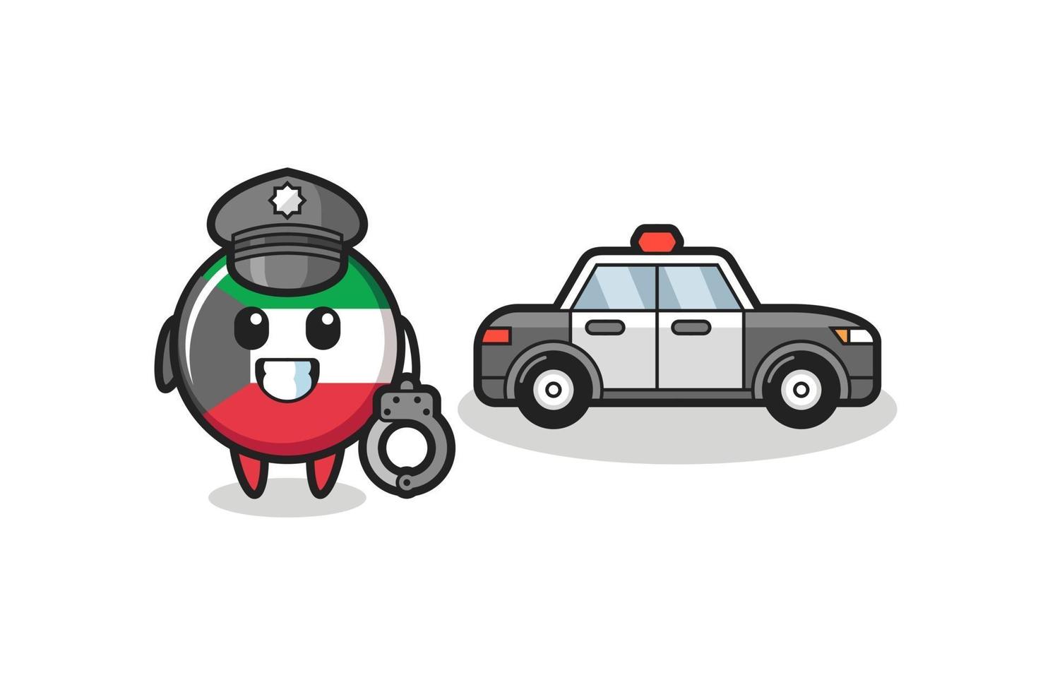 Cartoon mascot of kuwait flag badge as a police vector