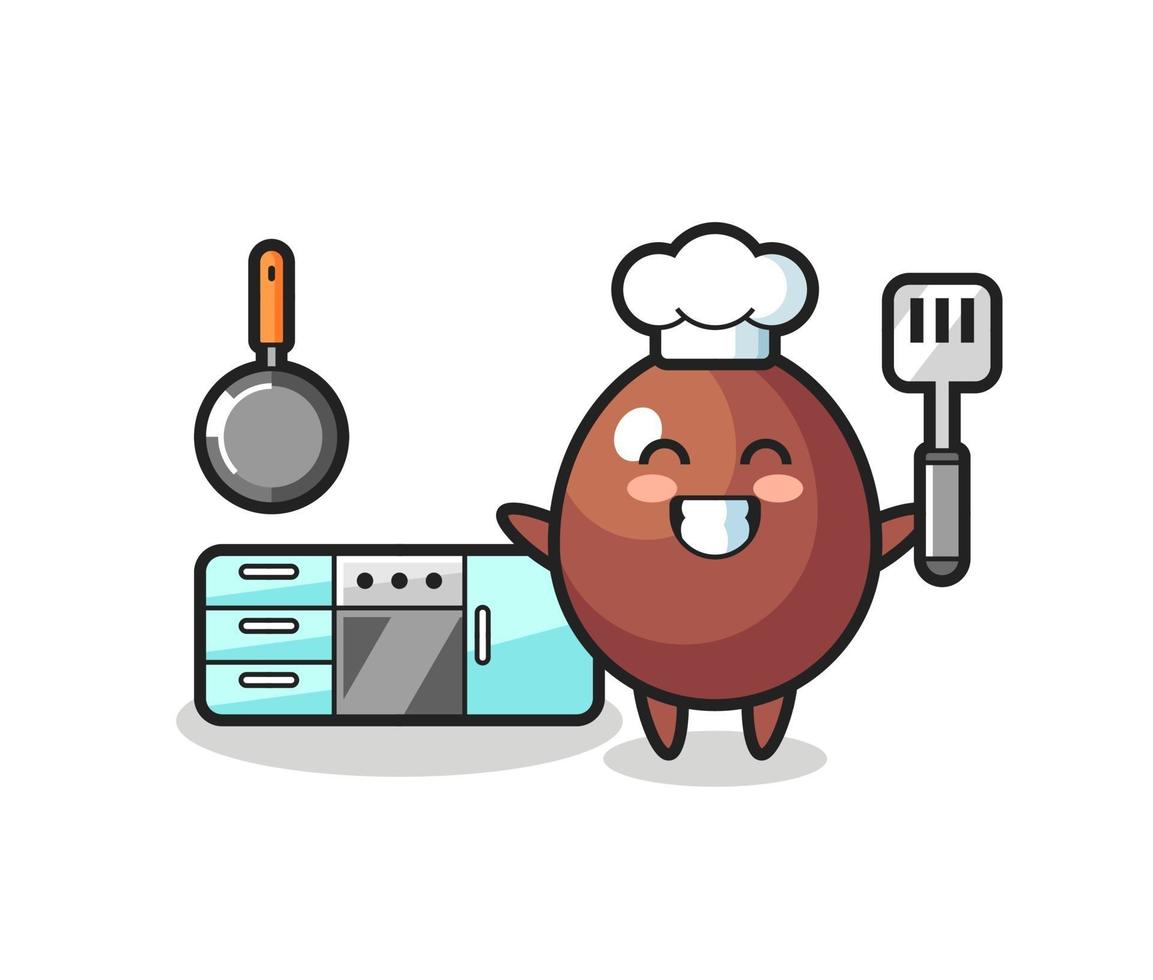 ilustración de personaje de huevo de chocolate mientras un chef está cocinando vector