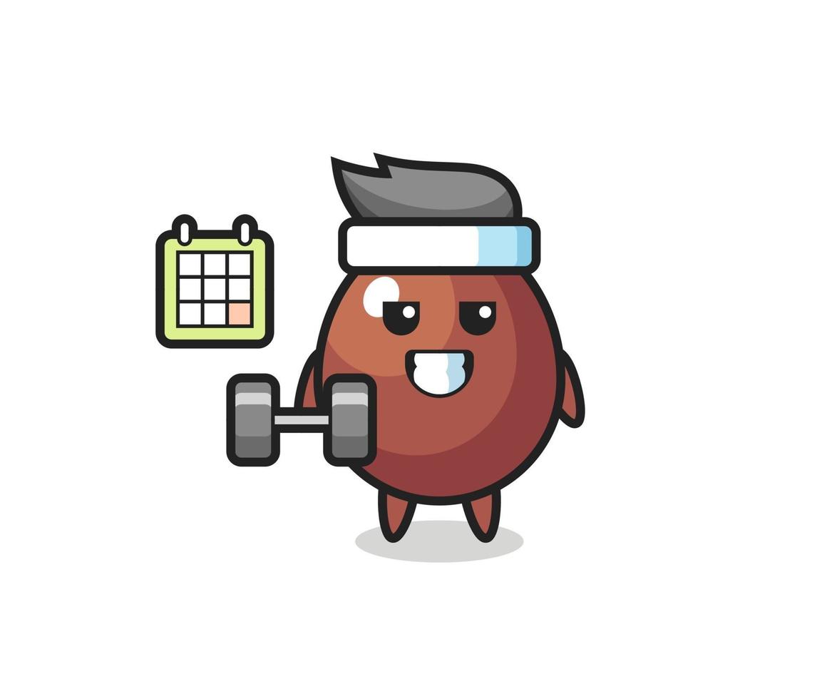 chocolate egg mascot cartoon doing fitness with dumbbell vector