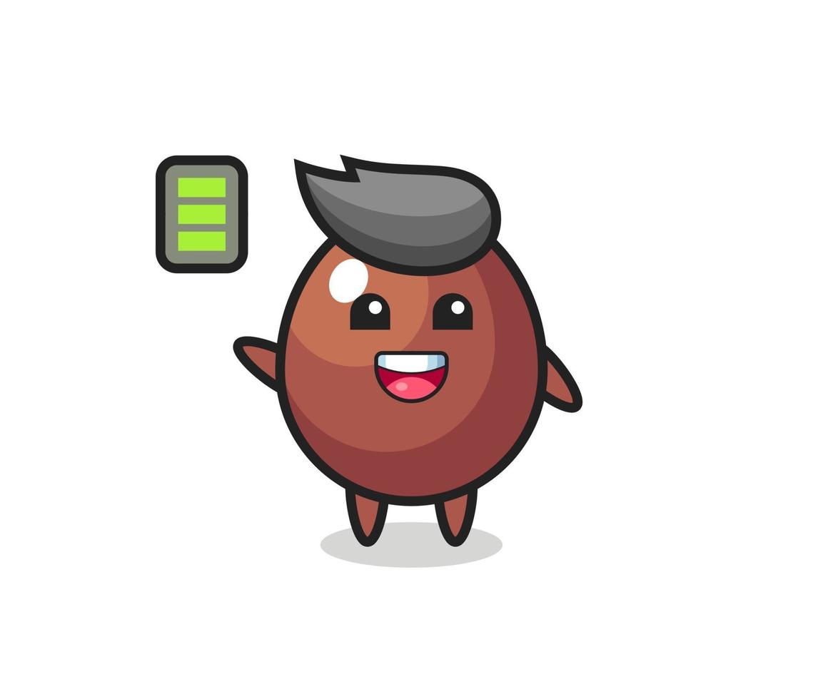Personaje de mascota de huevo de chocolate con gesto enérgico vector