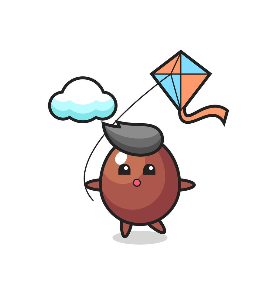 chocolate egg mascot illustration is playing kite vector