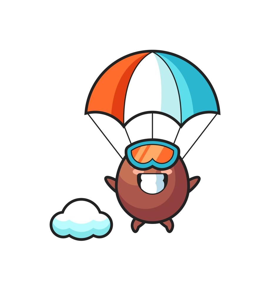 chocolate egg mascot cartoon is skydiving with happy gesture vector