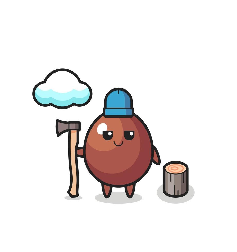 Character cartoon of chocolate egg as a woodcutter vector