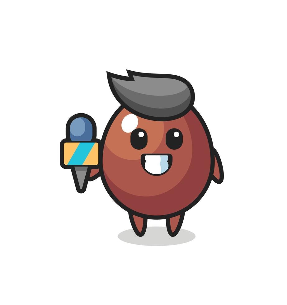 Character mascot of chocolate egg as a news reporter vector