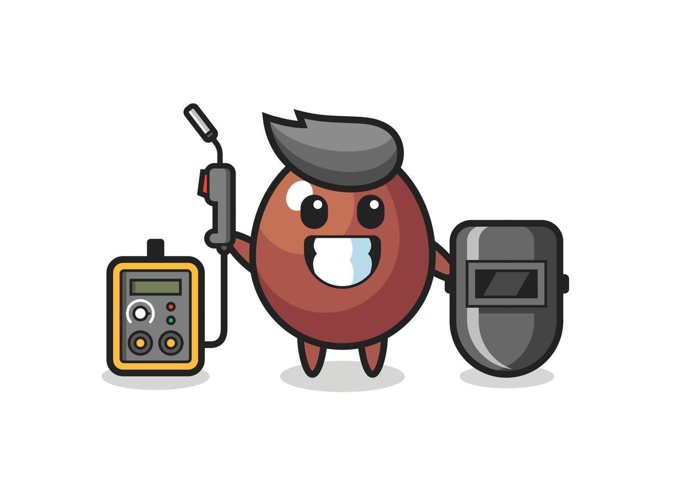 Character mascot of chocolate egg as a welder vector