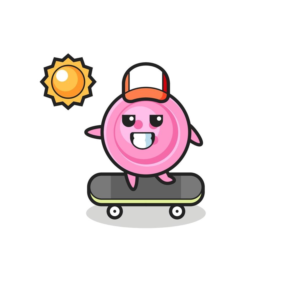 clothing button character illustration ride a skateboard vector