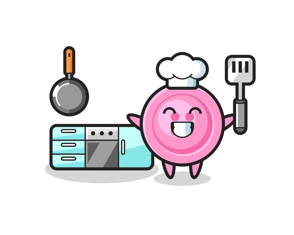 ilustración de personaje de botón de ropa mientras un chef está cocinando vector