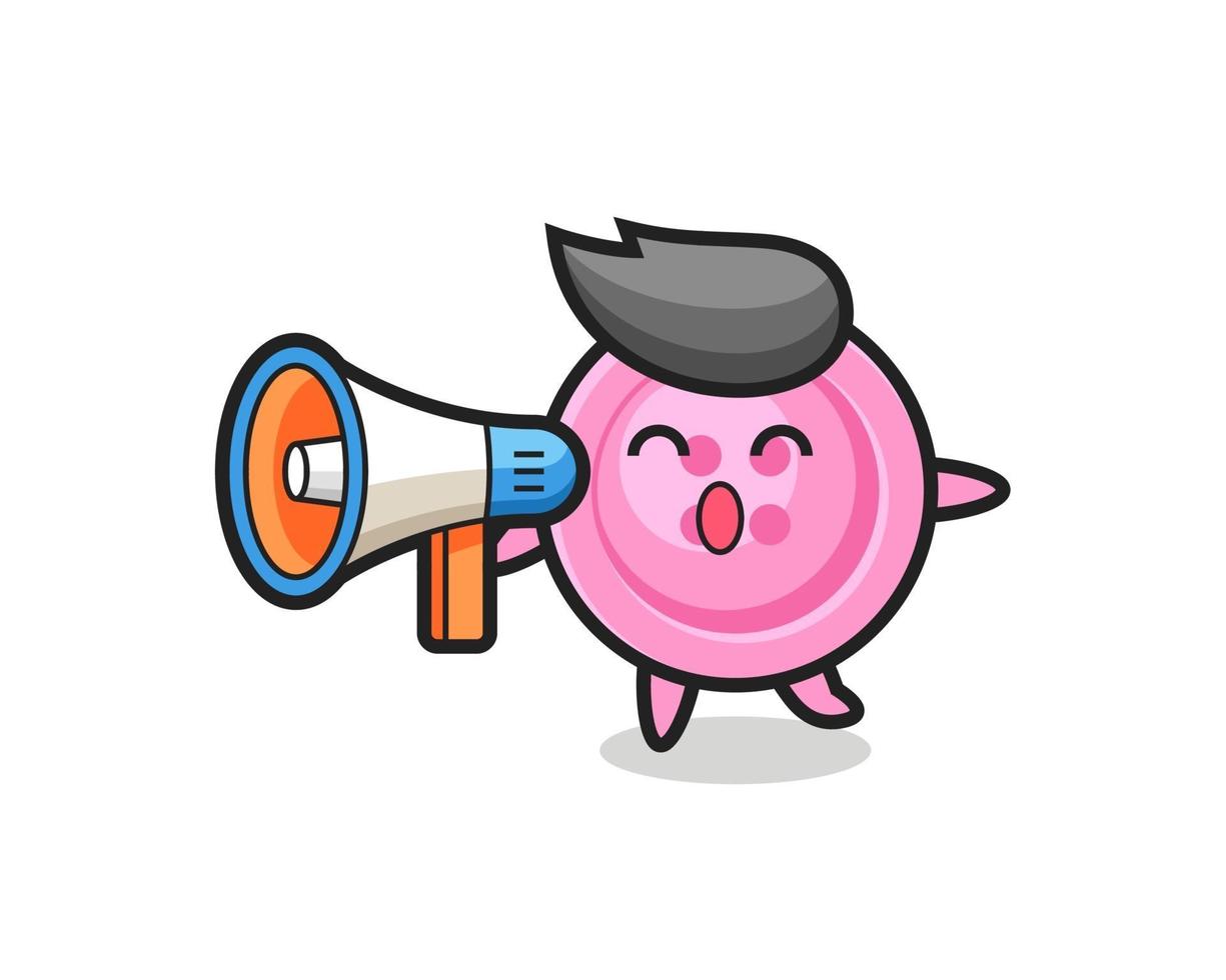 clothing button character illustration holding a megaphone vector