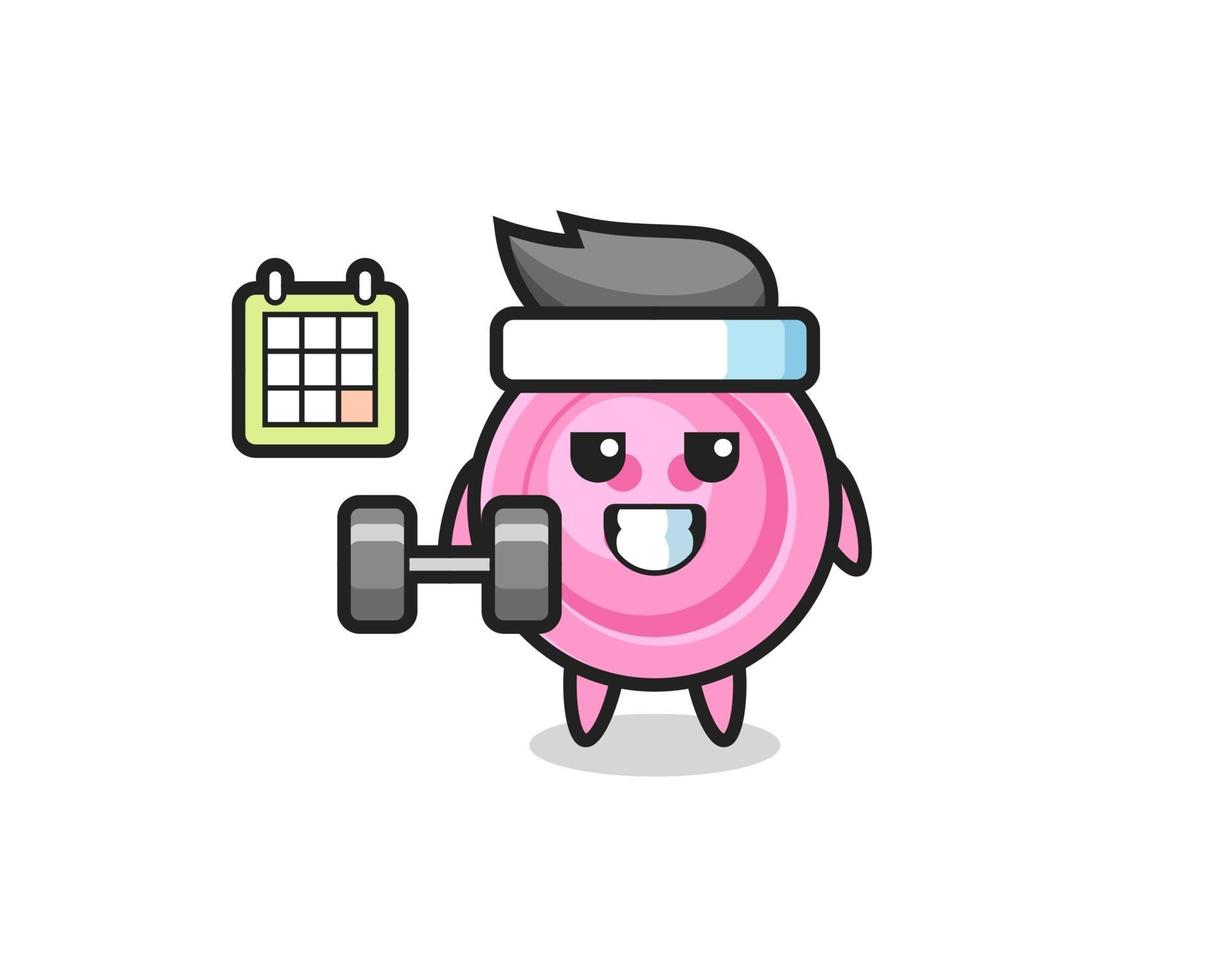 clothing button mascot cartoon doing fitness with dumbbell vector