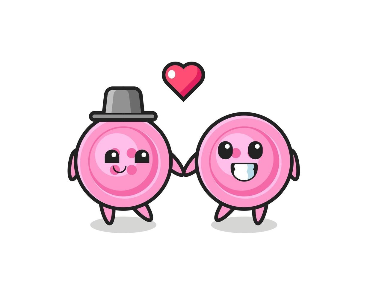 clothing button cartoon character couple with fall in love gesture vector