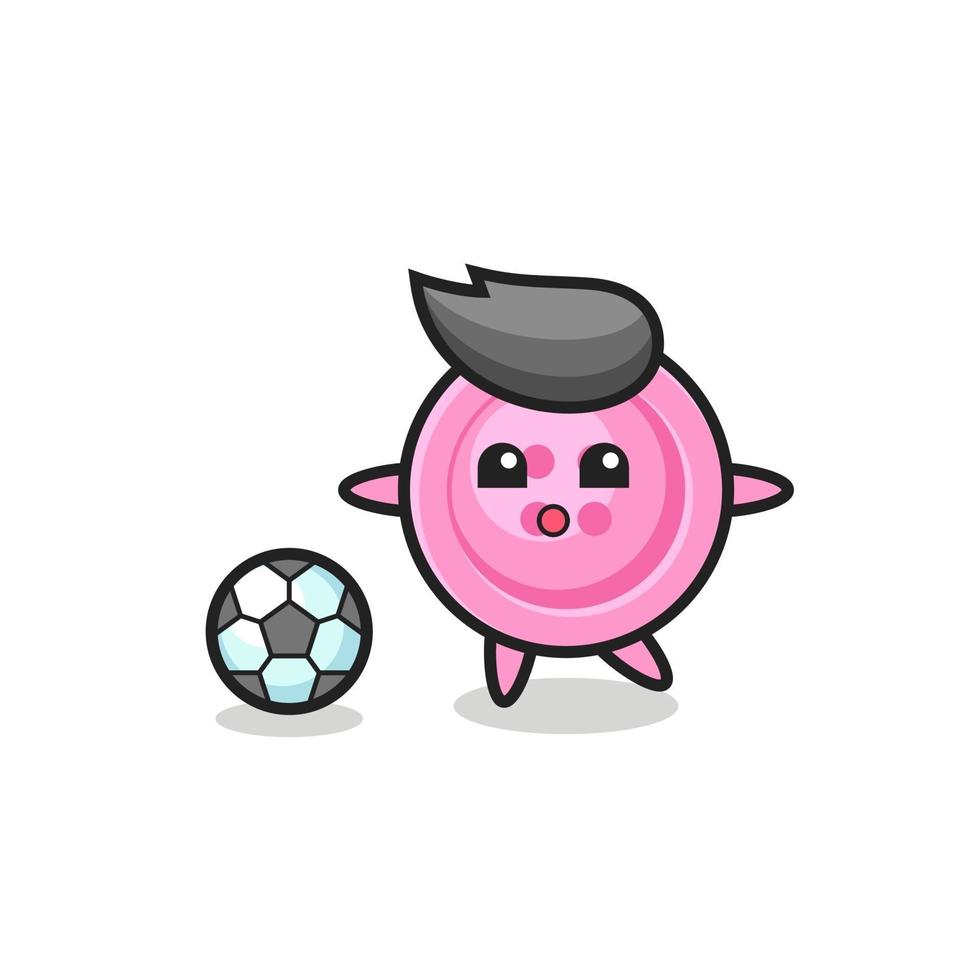 Illustration of clothing button cartoon is playing soccer vector