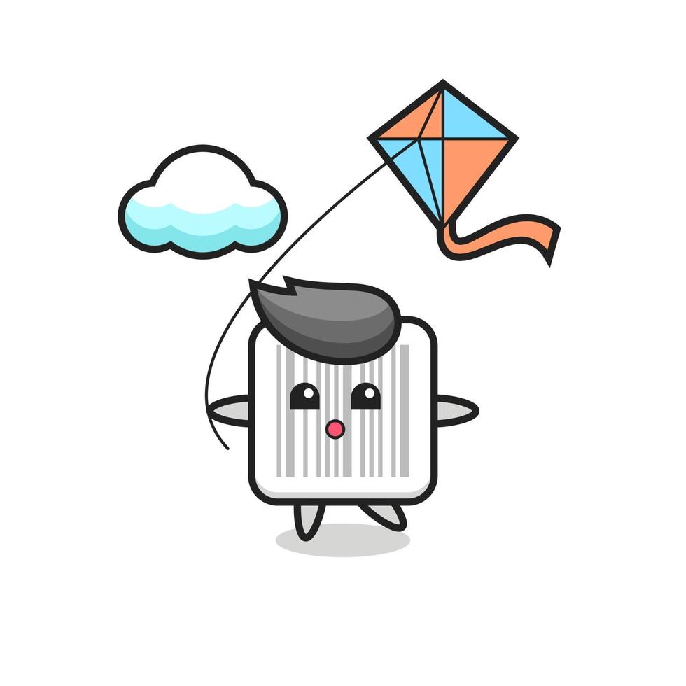 barcode mascot illustration is playing kite vector
