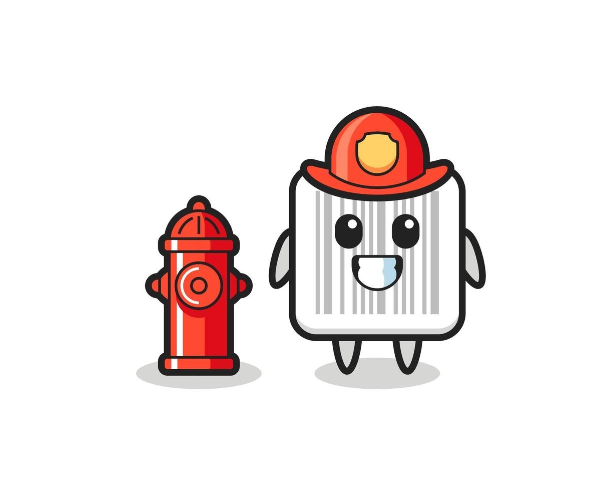 Mascot character of barcode as a firefighter vector