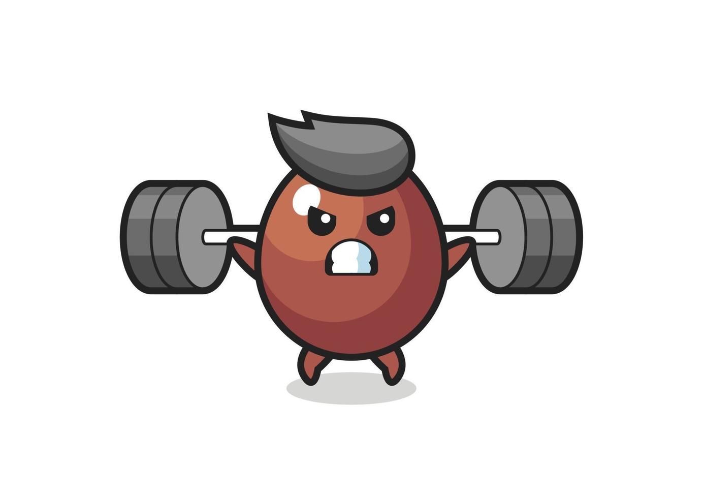 chocolate egg mascot cartoon with a barbell vector