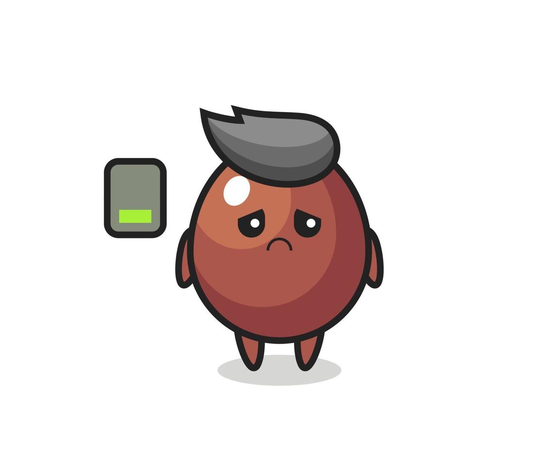 chocolate egg mascot character doing a tired gesture vector