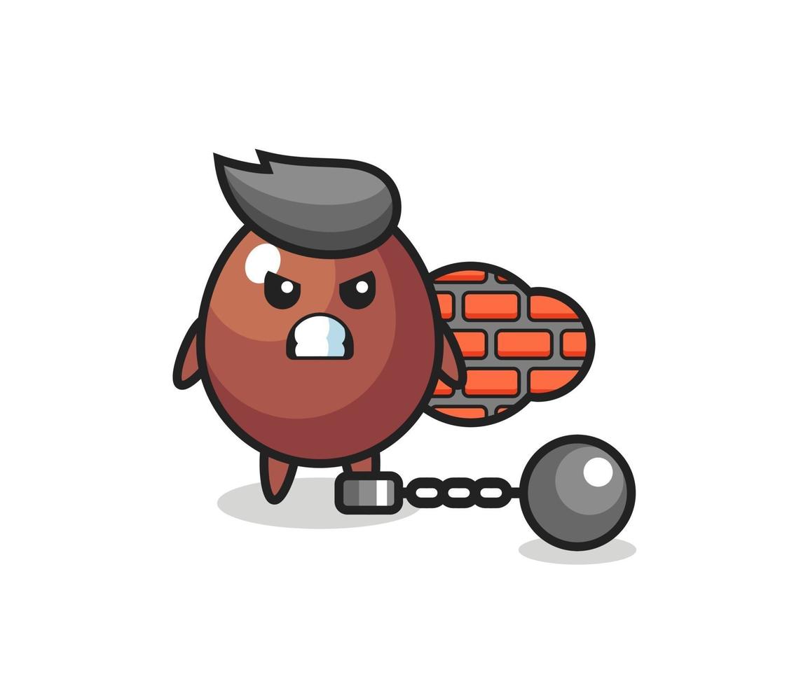 Mascota de personaje de huevo de chocolate como prisionero. vector