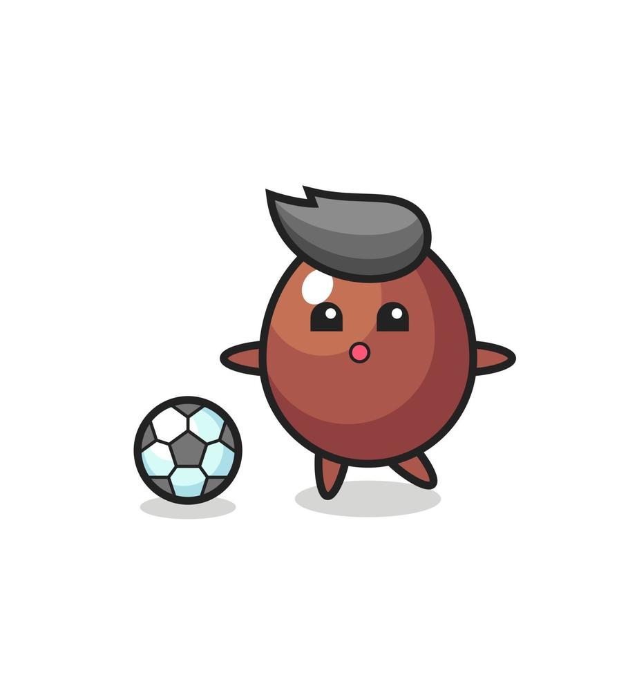 ilustración de dibujos animados de huevo de chocolate está jugando al fútbol vector