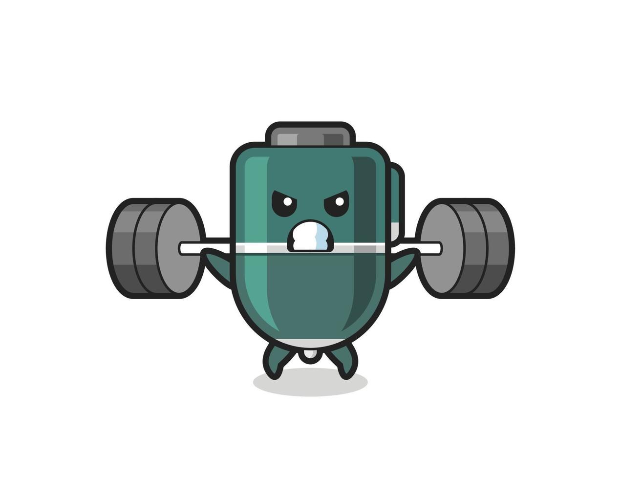 ballpoint pen mascot cartoon with a barbell vector