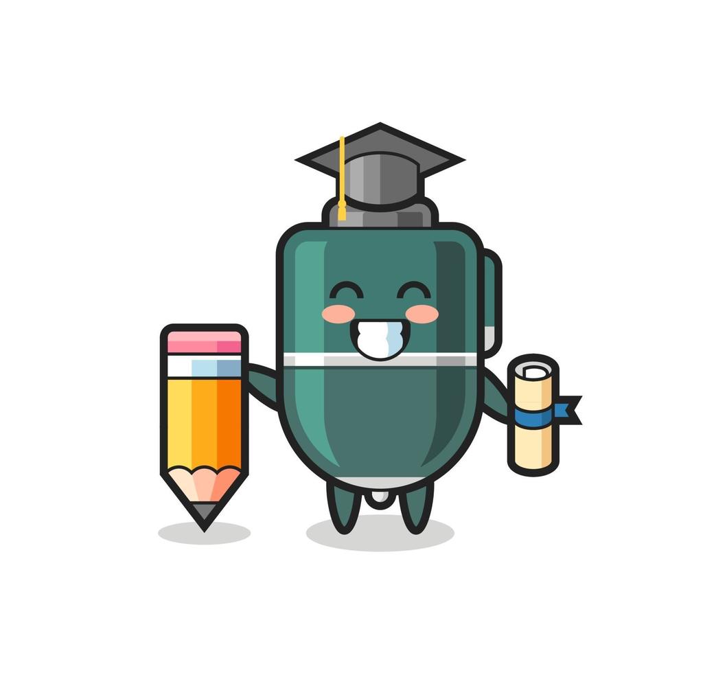 ballpoint pen illustration cartoon is graduation with a giant pencil vector