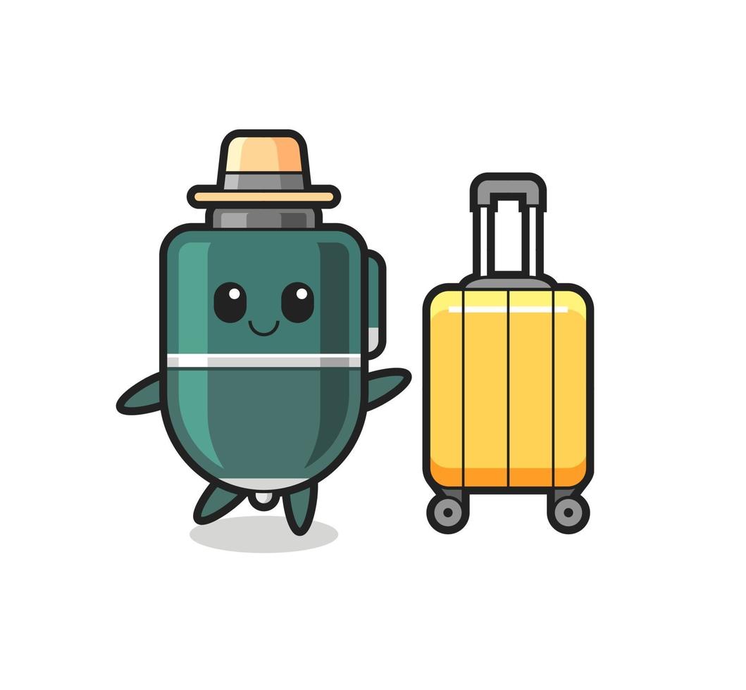 ballpoint pen cartoon illustration with luggage on vacation vector