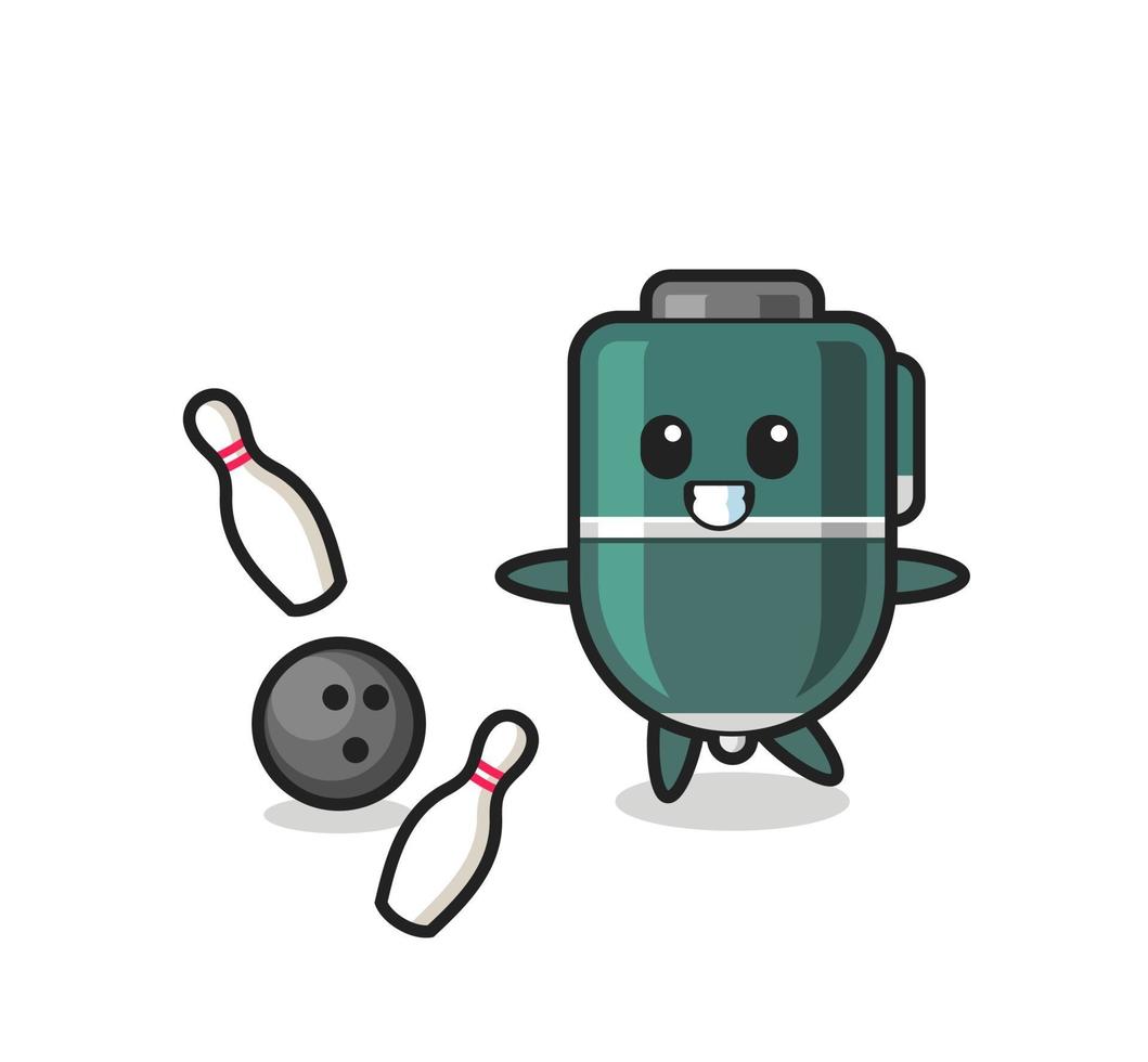 Character cartoon of ballpoint pen is playing bowling vector