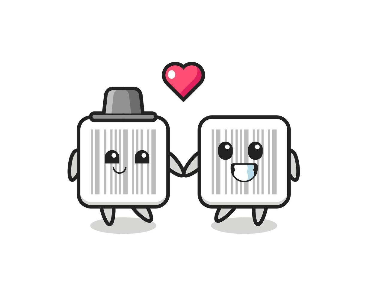 barcode cartoon character couple with fall in love gesture vector