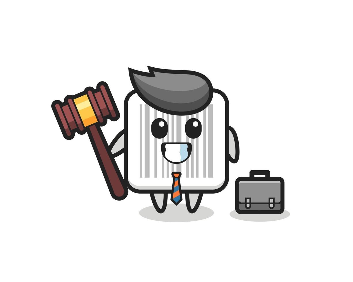 Ilustración de la mascota de código de barras como abogado. vector