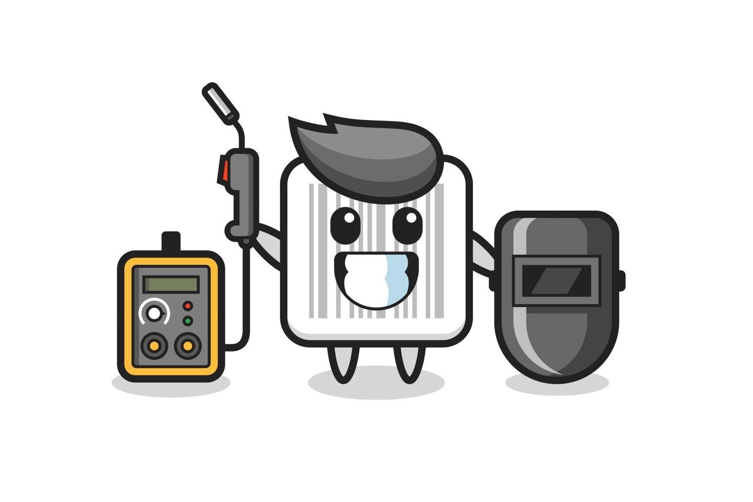 Character mascot of barcode as a welder vector